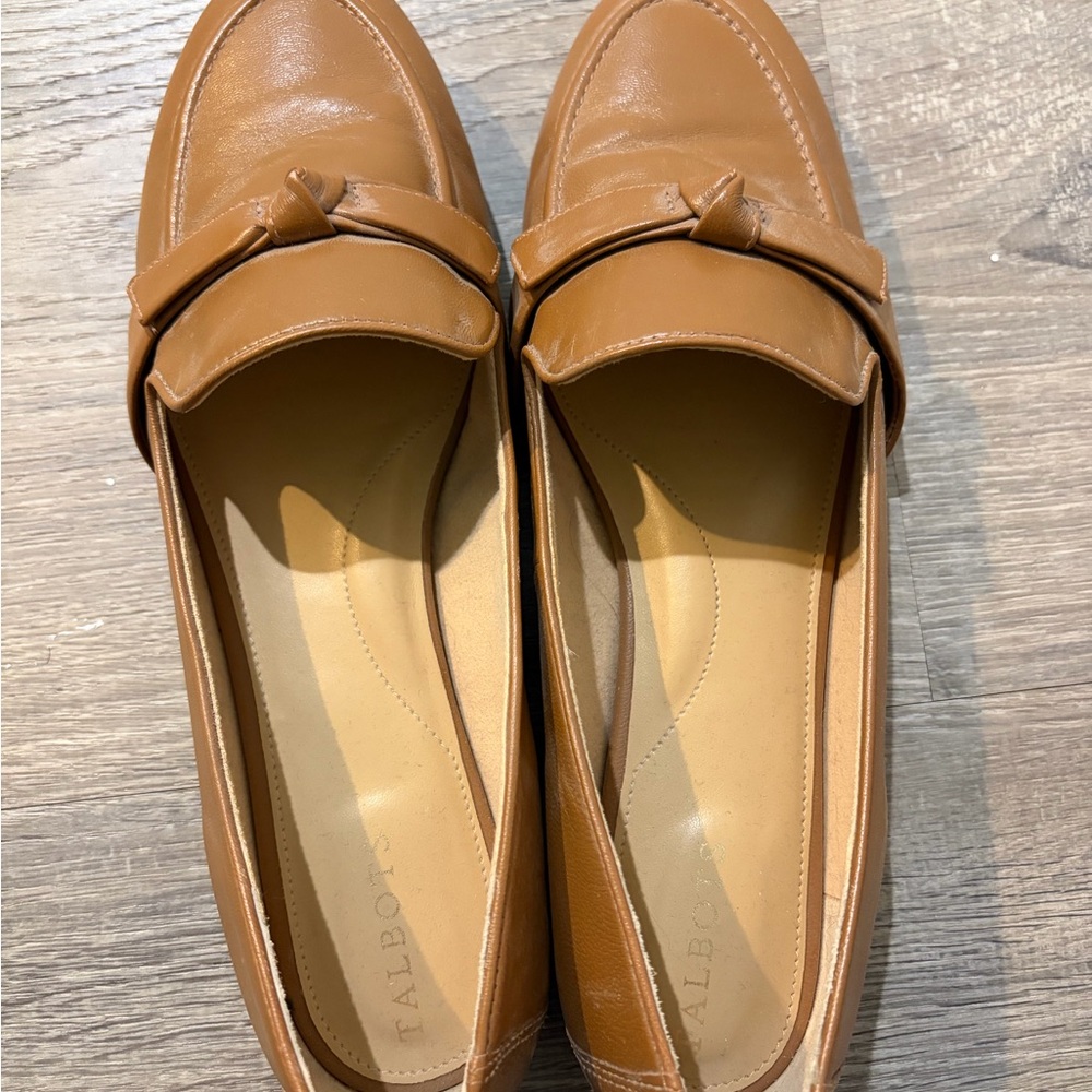 Talbots Cognac Leather Knot-Accent Loafers